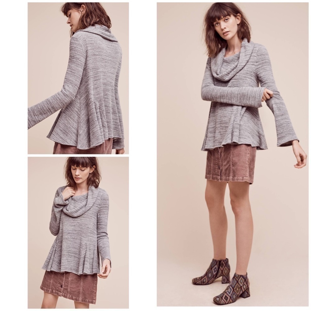 EUC Anthropologie 9-H15- STCL Postmark Cowled Maurisa Henley Waffle Knit Sweater